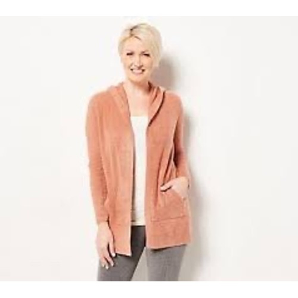 Barefoot Dreams CozyChic Ultra Lite Hooded Cardigan Terracotta Coral S